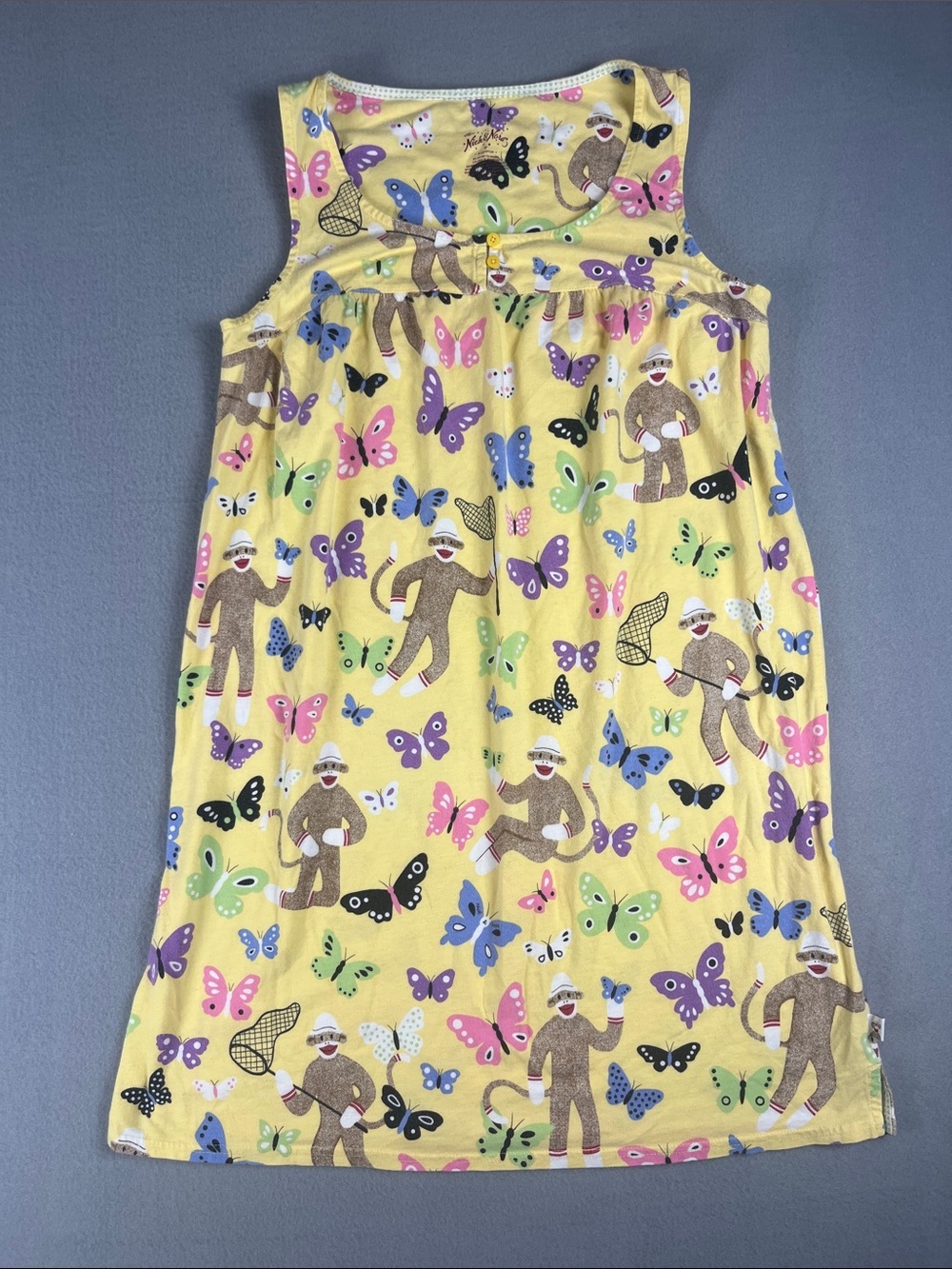 Vintage Nick & Nora Sock Monkey Catching Butterfly nightgown
Size: Medium